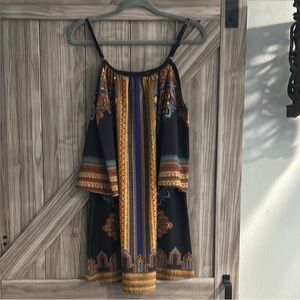 NWOT Bohemian‎ Navy Blue and Gold Women's Dress Size M